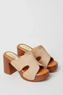 Melanie High Heel Wood Effect Clog Mule Sandals