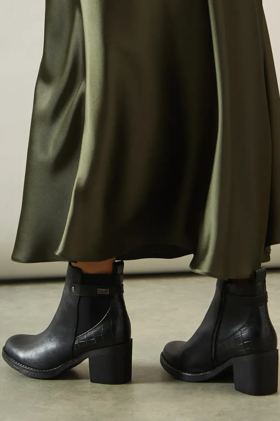 Merida Faux Leather Mid Block Heel Chelsea Ankle Boots
