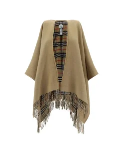 Merino Wool Monochrome Cape with Shawl Lapels and Frayed Hem