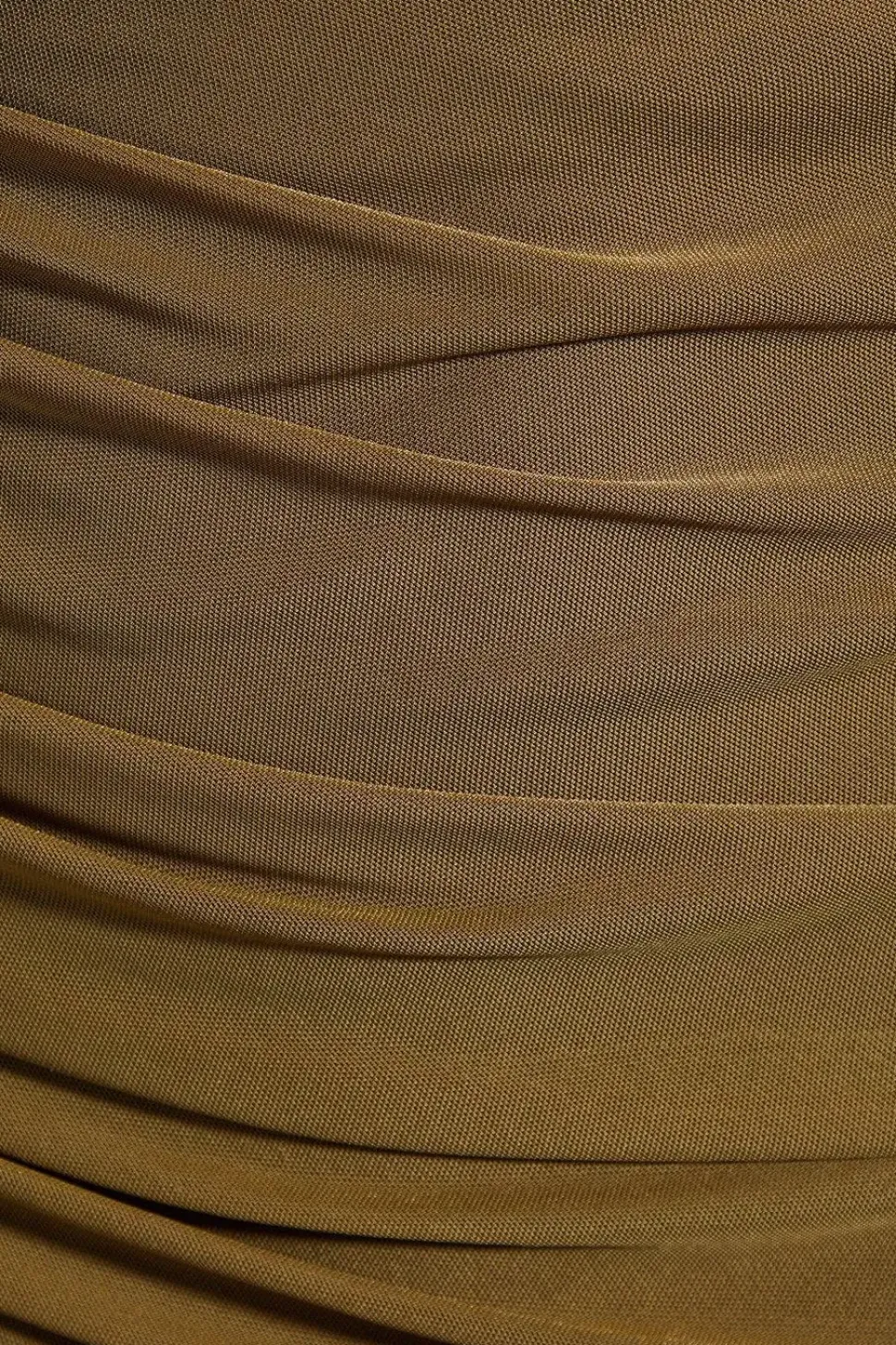 Mesh Asymmetric Neckline Strap Detail Ruched Column Maxi Dress