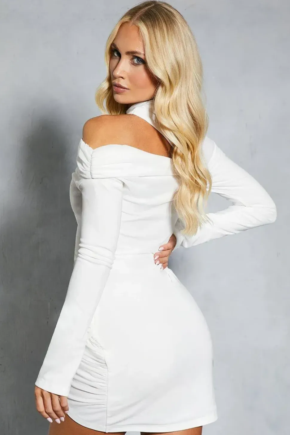 Mesh Bardot Long Sleeve Wrap Mini Dress
