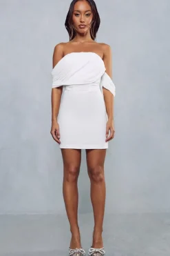 Mesh Drape Sleeve Bardot Mini Dress