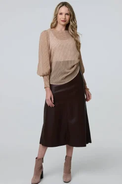 Mesh Fishnet Long Puff Sleeve Top