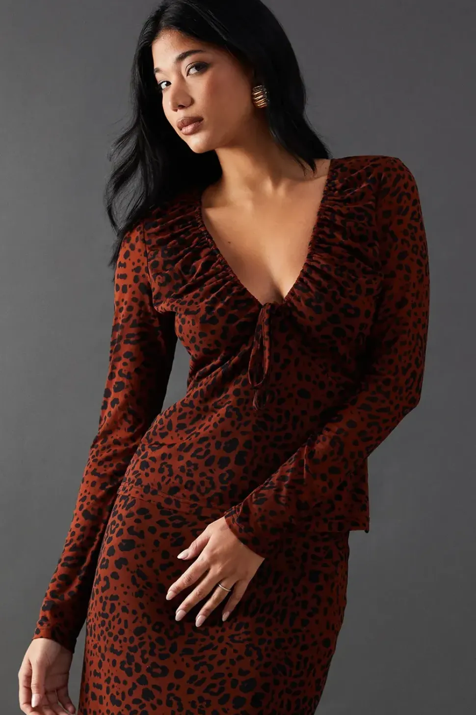 Mesh Gathered Drawstring Fitted Top