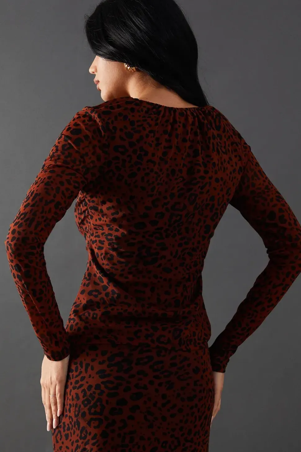 Mesh Gathered Drawstring Fitted Top
