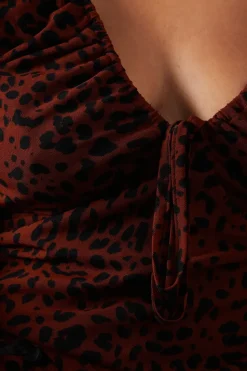Mesh Gathered Drawstring Fitted Top
