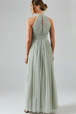 Mesh Halterneck Bridesmaid Maxi Dress