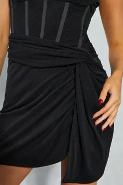 Mesh Halterneck Knot Skirt Corseted Mini Dress