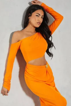 Mesh Hammered Gold Trim Off Shoulder Maxi Dress