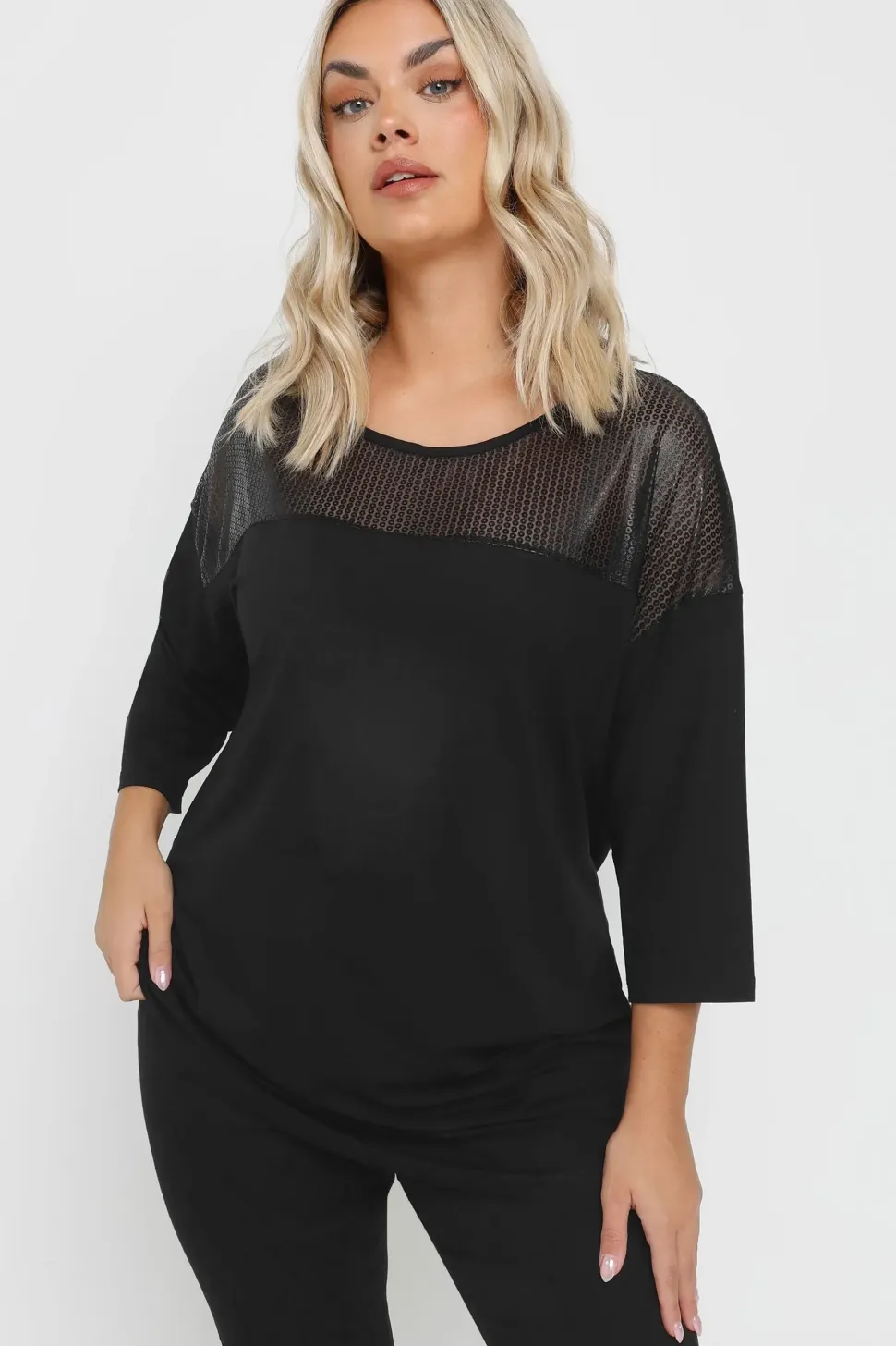 Mesh Panel Sequin Top