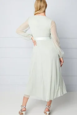 Mesh Satin Tie Midi Dress