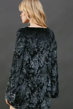 Mesh Velvet Burnout Cowl Neck Mini Dress