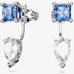 Mesmera Blue Mixed Cut Rhodium Plated Jacket Earrings 5665767
