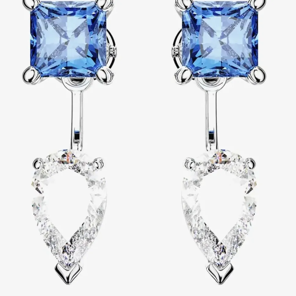 Mesmera Blue Mixed Cut Rhodium Plated Jacket Earrings 5665767