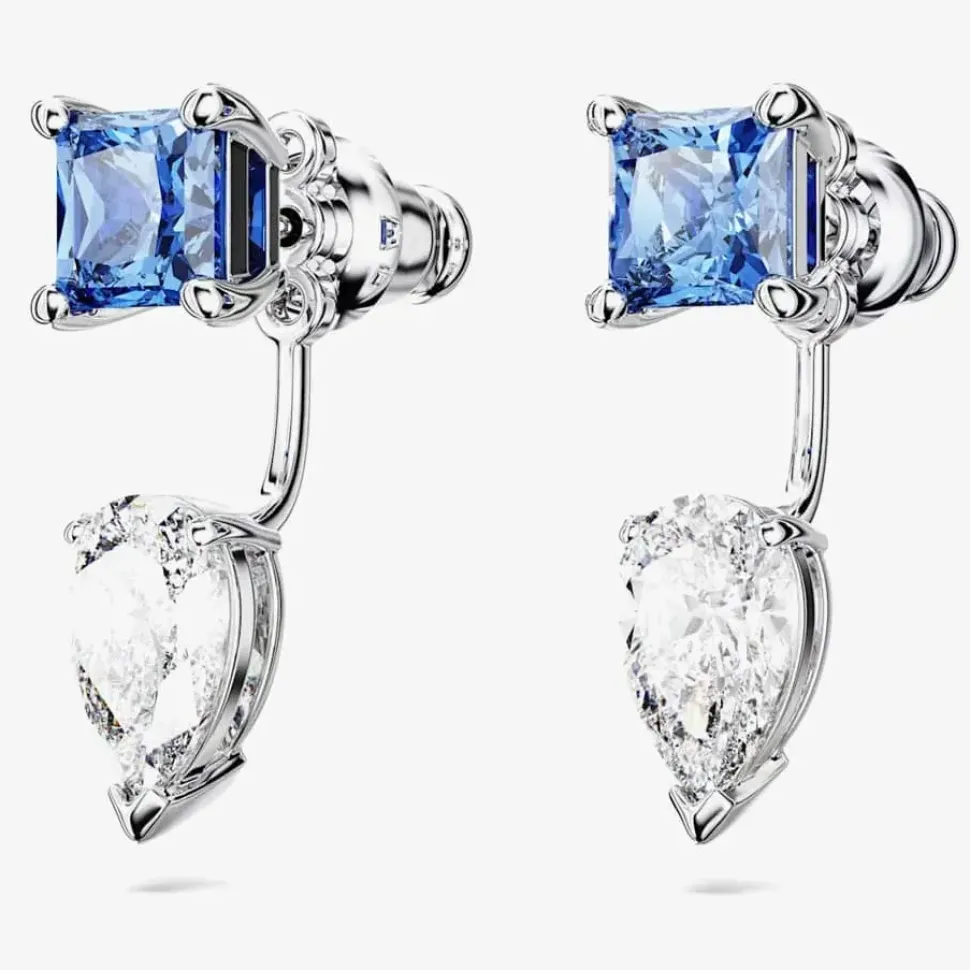 Mesmera Blue Mixed Cut Rhodium Plated Jacket Earrings 5665767