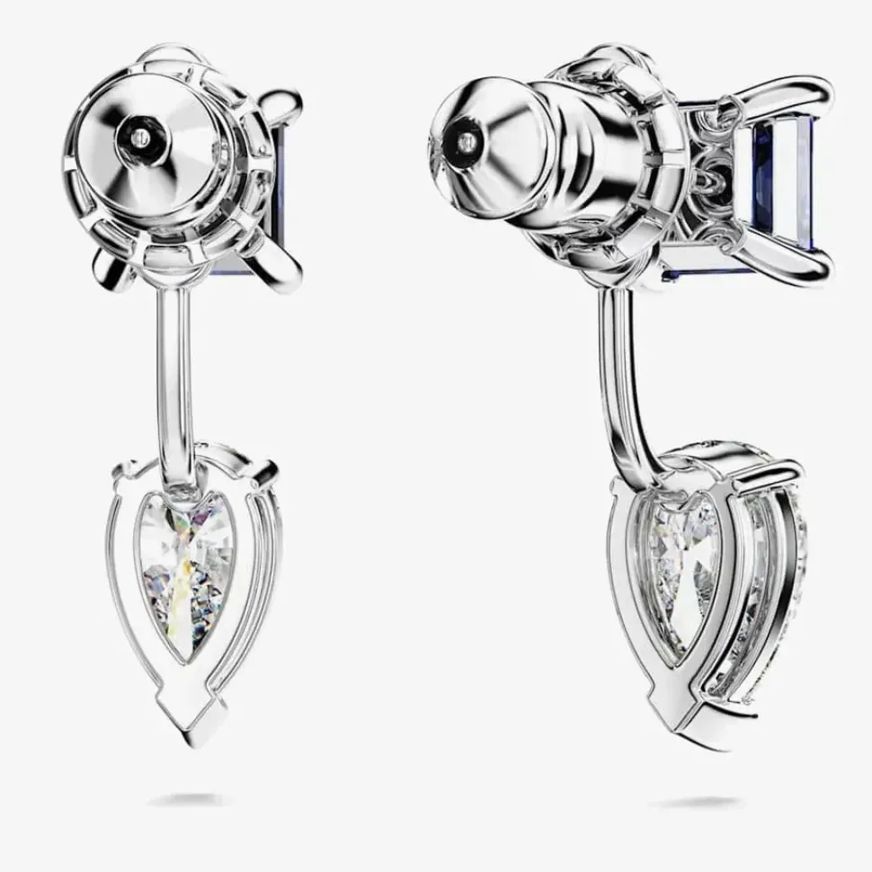 Mesmera Blue Mixed Cut Rhodium Plated Jacket Earrings 5665767