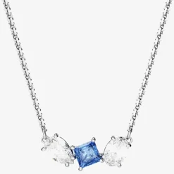 Mesmera Blue Mixed Cuts Rhodium Plated Necklace 5668276