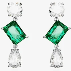 Mesmera Green Mixed Cut Rhodium Plated Dropper Earrings 5665878