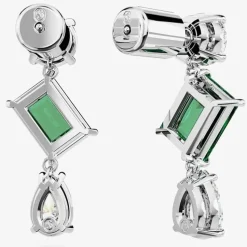 Mesmera Green Mixed Cut Rhodium Plated Dropper Earrings 5665878