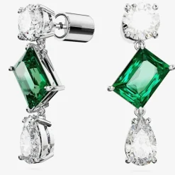 Mesmera Green Mixed Cut Rhodium Plated Dropper Earrings 5665878