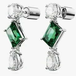Mesmera Green Mixed Cut Rhodium Plated Dropper Earrings 5665878
