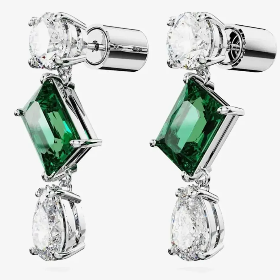 Mesmera Green Mixed Cut Rhodium Plated Dropper Earrings 5665878