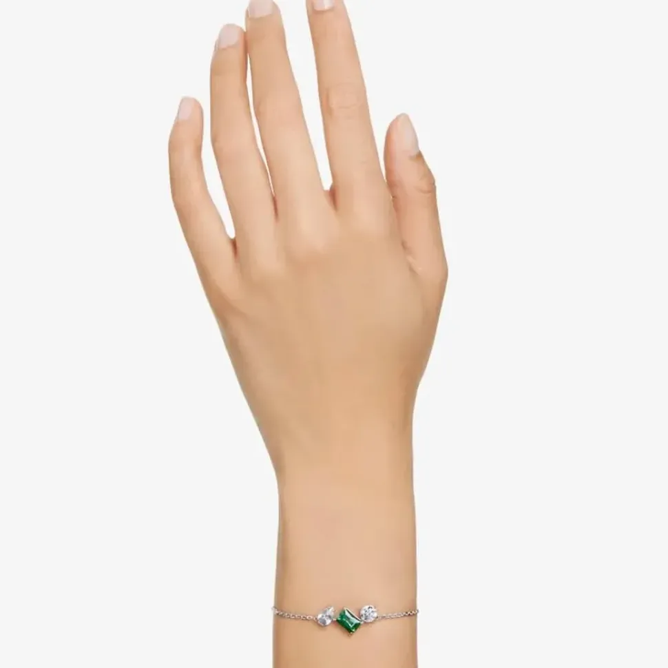 Mesmera Green Mixed Cuts Rhodium Plated Bracelet 5668360 (M)