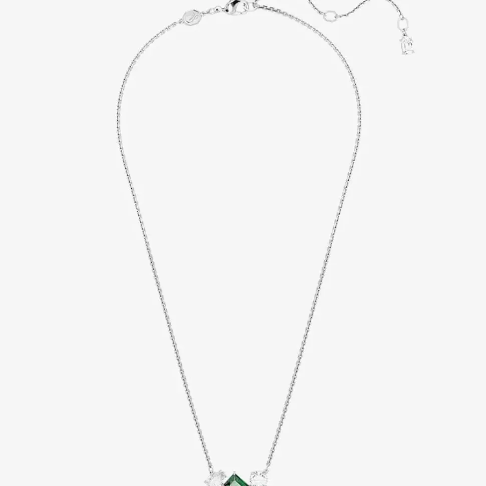 Mesmera Green Mixed Cuts Rhodium Plated Necklace 5668278