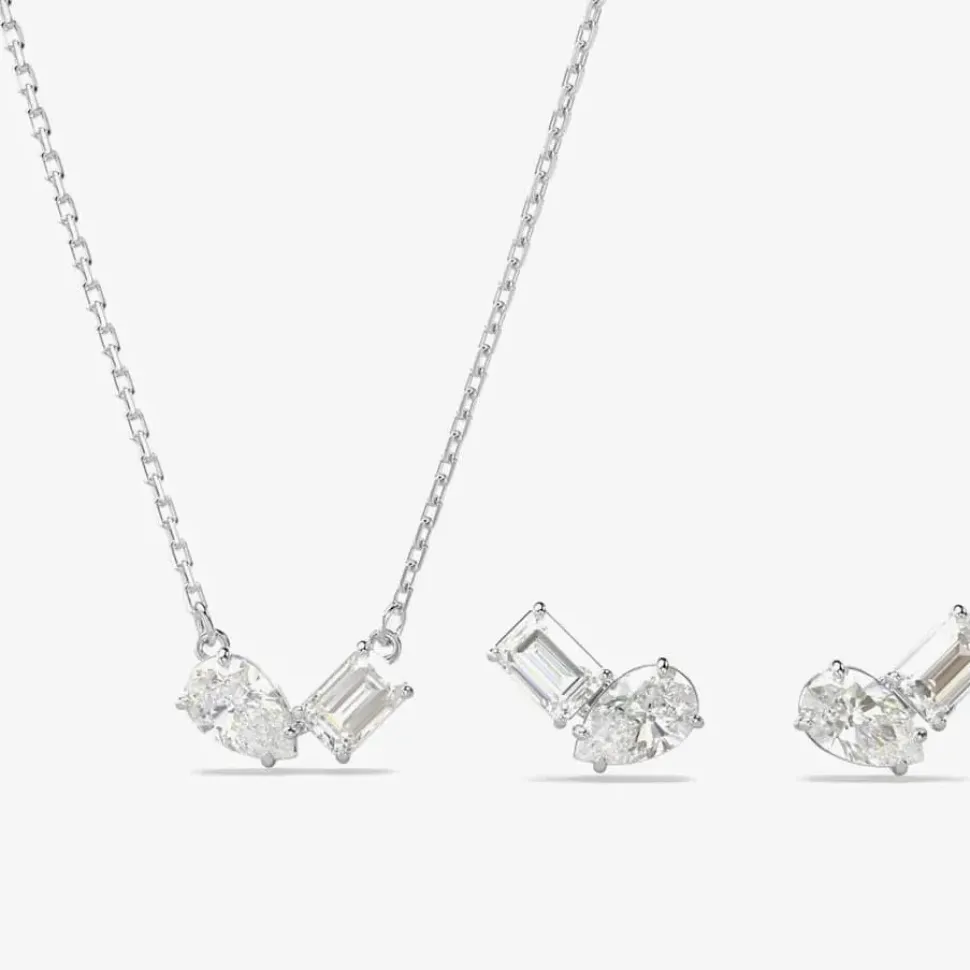 Mesmera Mixed Cuts Rhodium Plated Jewellery Set 5665829