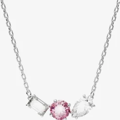 Mesmera Pink Mixed Cuts Rhodium Plated Necklace 5668275
