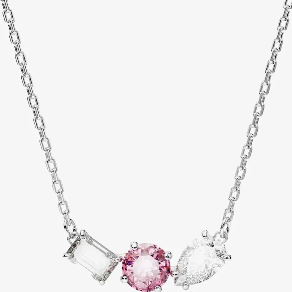 Mesmera Pink Mixed Cuts Rhodium Plated Necklace 5668275