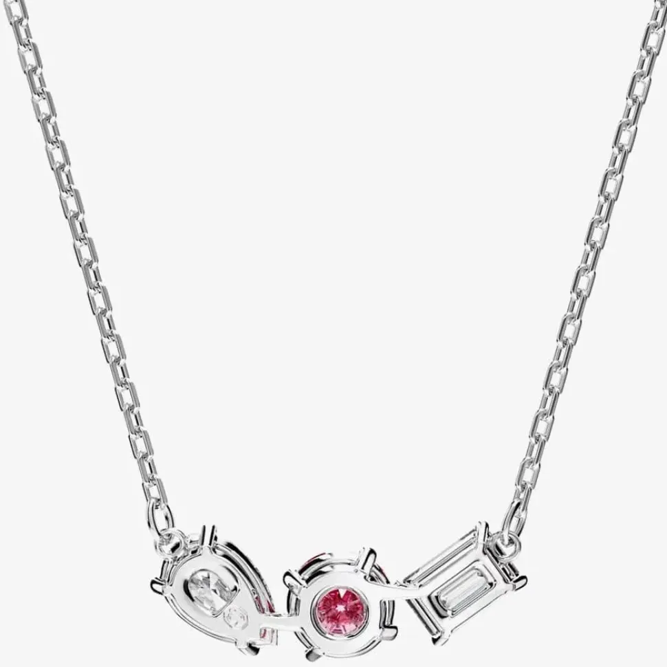 Mesmera Pink Mixed Cuts Rhodium Plated Necklace 5668275