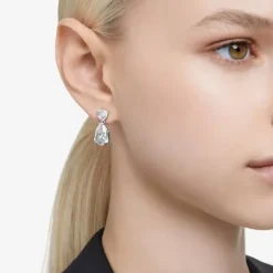 Mesmera White Mixed Cut Rhodium Plated Earrings 5661683