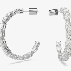 Mesmera White Mixed Cut Rhodium Plated Hoop Earrings 5672834