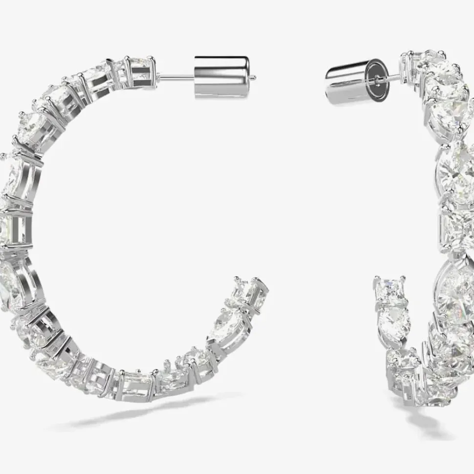 Mesmera White Mixed Cut Rhodium Plated Hoop Earrings 5672834