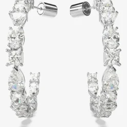 Mesmera White Mixed Cut Rhodium Plated Hoop Earrings 5672834