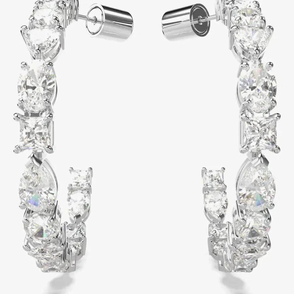 Mesmera White Mixed Cut Rhodium Plated Hoop Earrings 5672834
