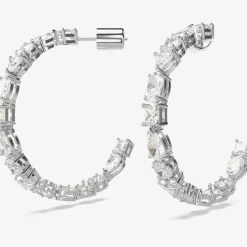 Mesmera White Mixed Cut Rhodium Plated Hoop Earrings 5672834