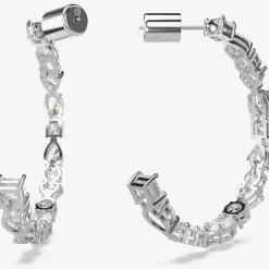 Mesmera White Mixed Cut Rhodium Plated Hoop Earrings 5672834