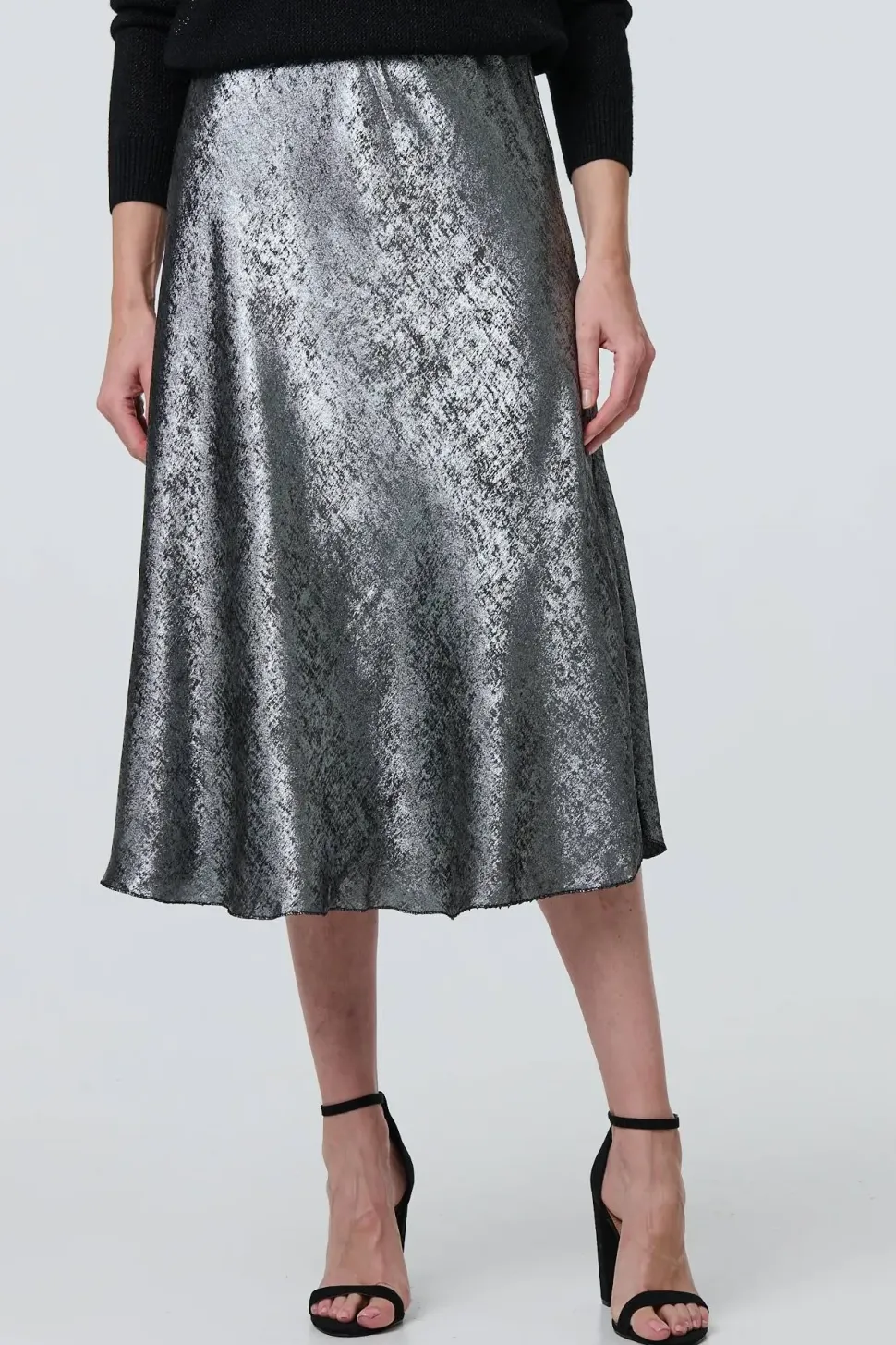 Metallic A-Line Midi Slip Skirt