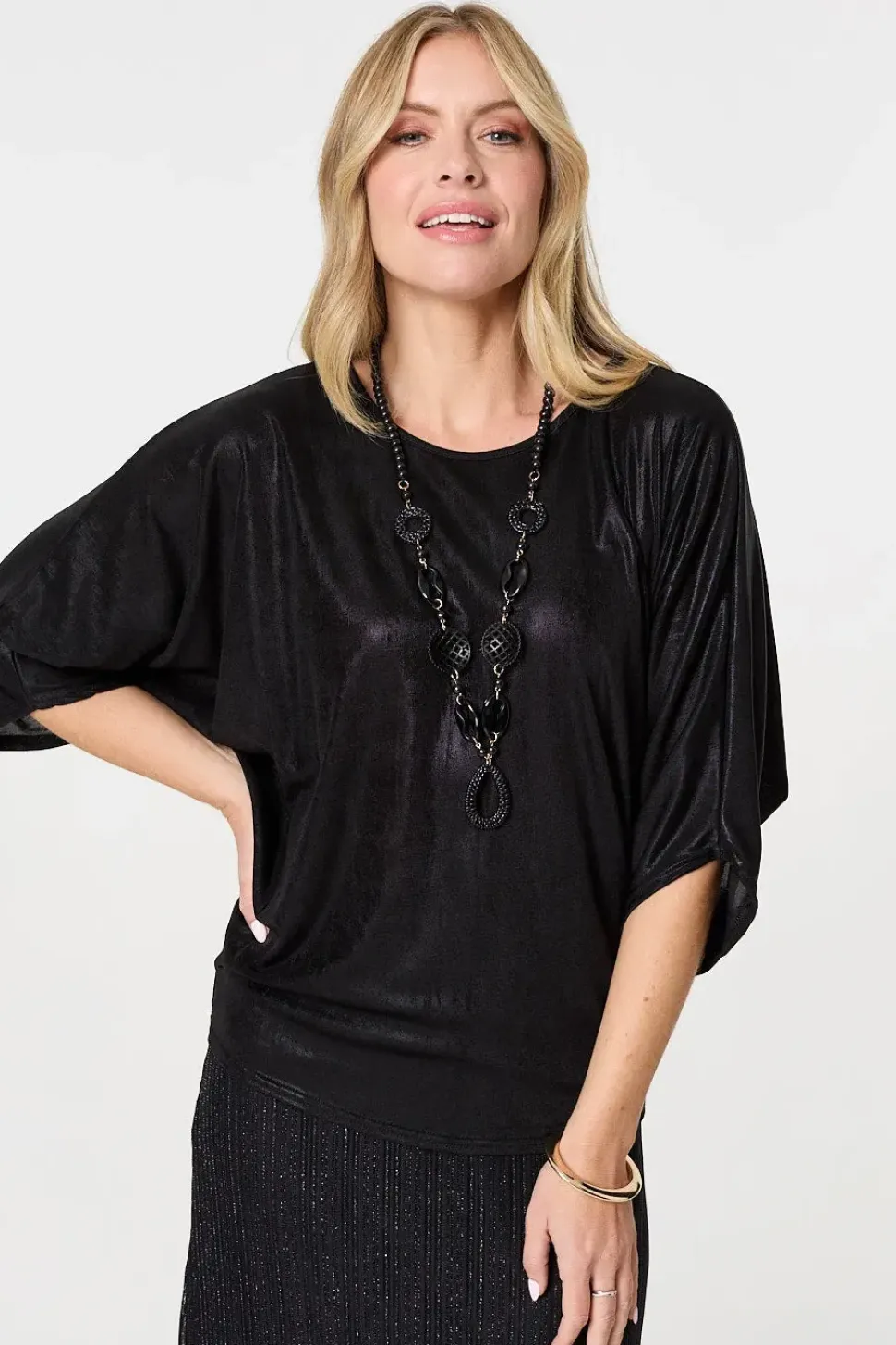 Metallic 3/4 Batwing Sleeve Top