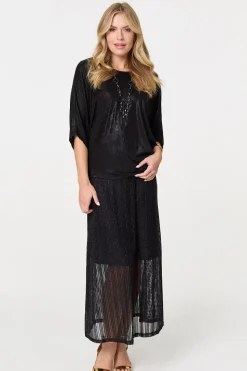 Metallic 3/4 Batwing Sleeve Top