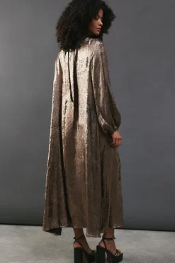 Metallic Blouson Sleeve Midi Dress