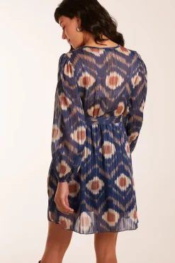 Metallic Blurred Aztec Belted Dress