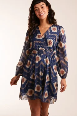 Metallic Blurred Aztec Belted Dress