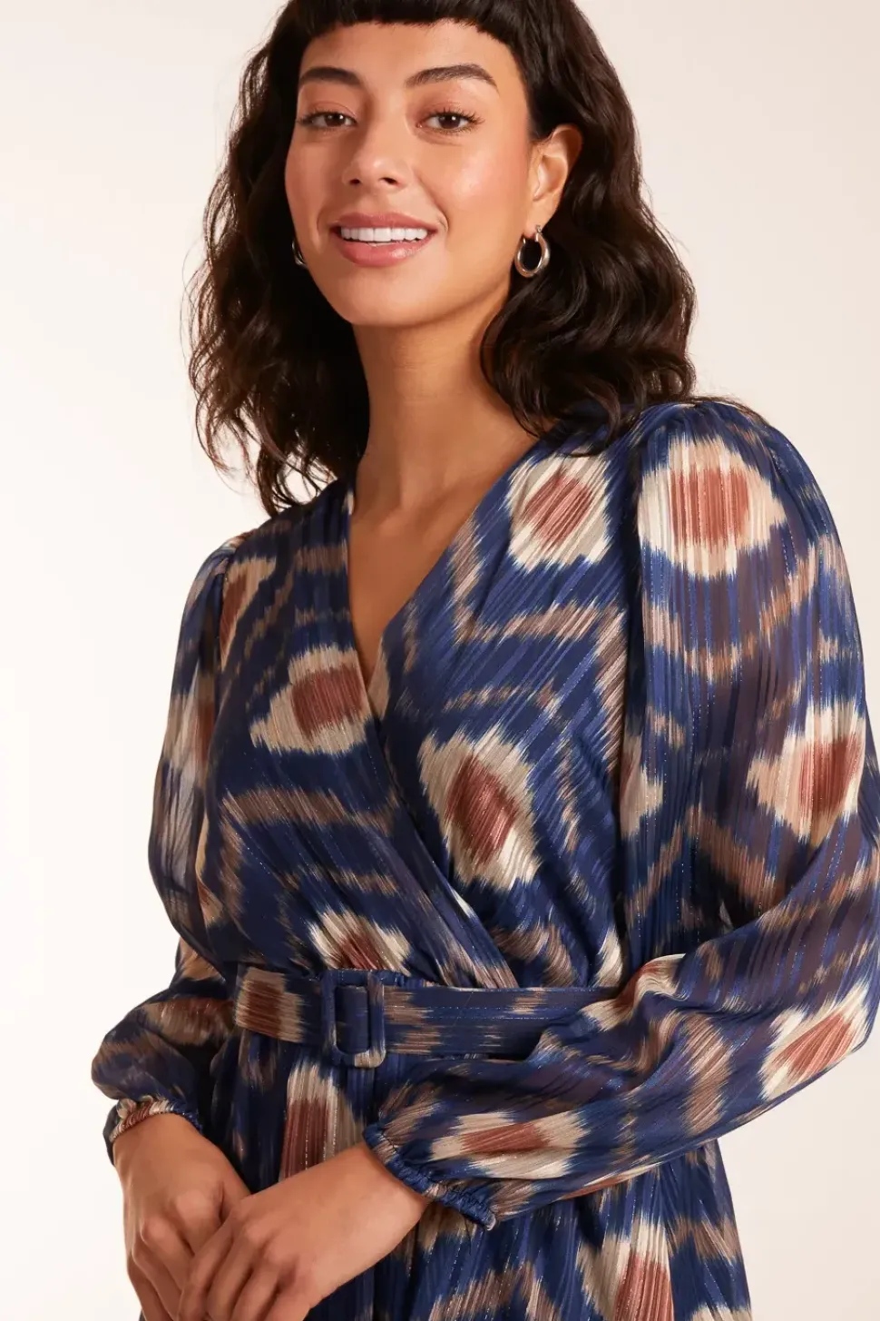 Metallic Blurred Aztec Belted Dress