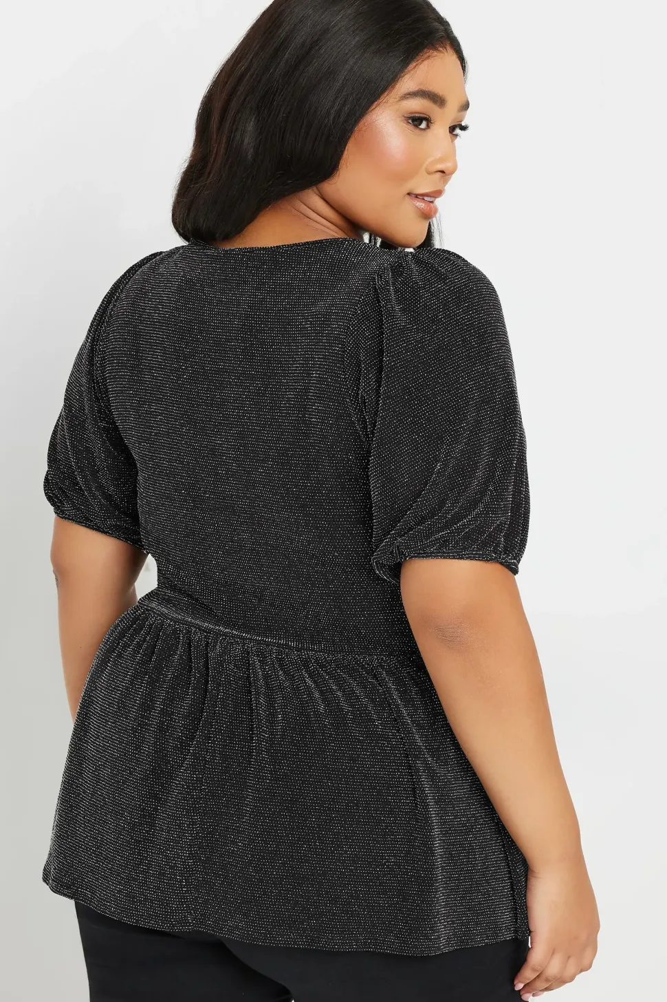 Metallic Bow Front Peplum Top