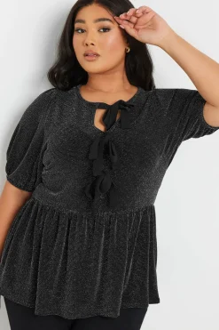 Metallic Bow Front Peplum Top