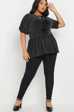 Metallic Bow Front Peplum Top