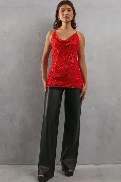 Metallic Chiffon Cowl Neck Strappy Cami